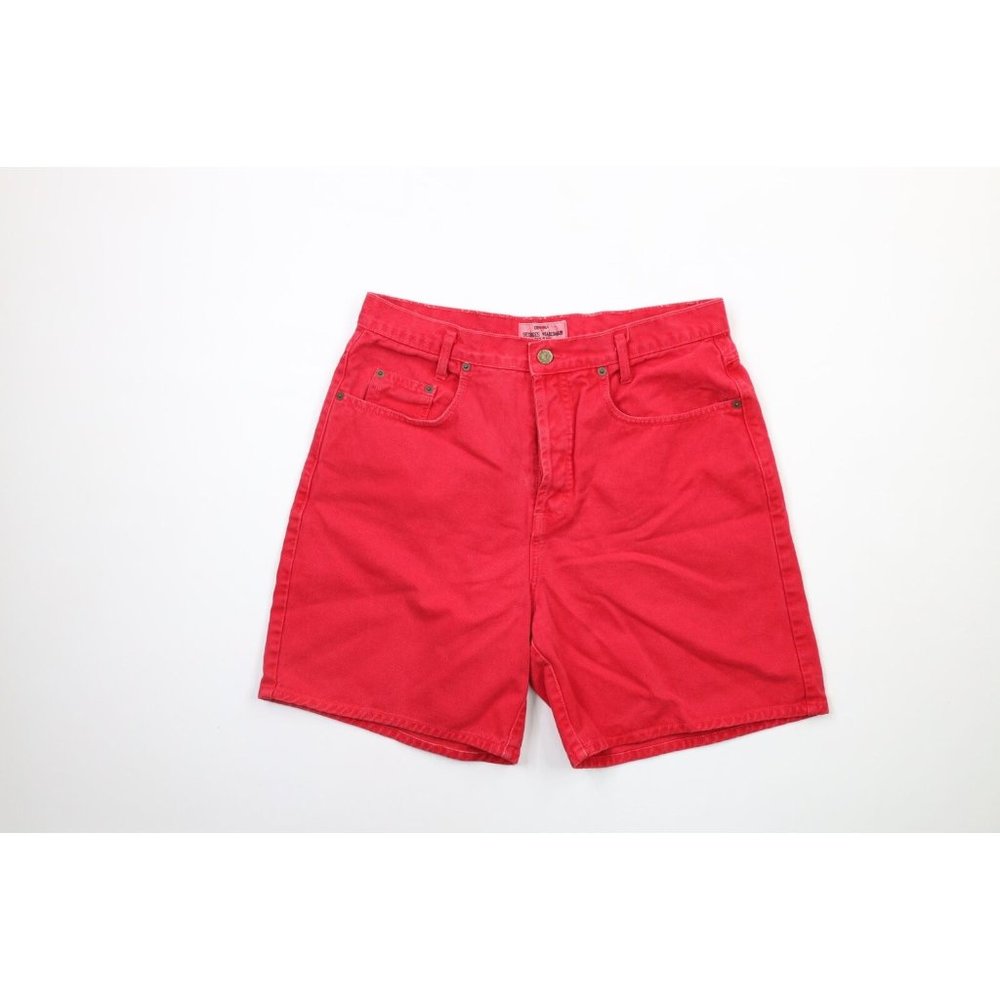 Vintage 90s Guess Jeans 3 Distressed Spell Out Button Fly Jean Shorts Red USA